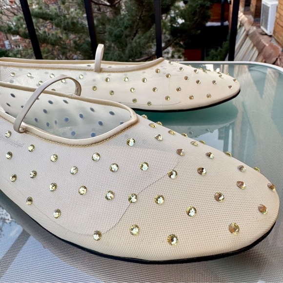 New Jeffrey Campbell Swan Lake Gem Mesh Flats Rhinestone Ballet Yellow - Picture 6 of 15